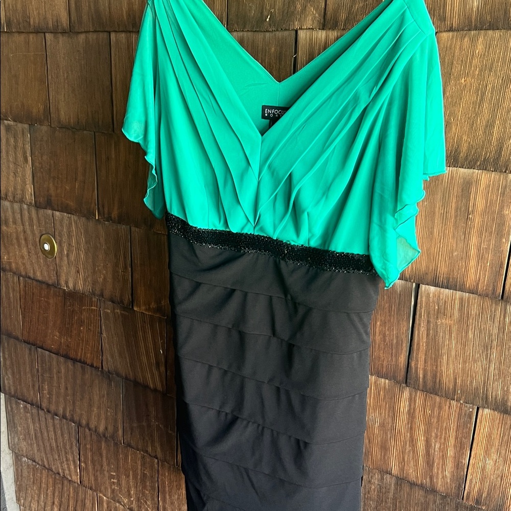 Enfocus Studio Green and Black Midi Dress